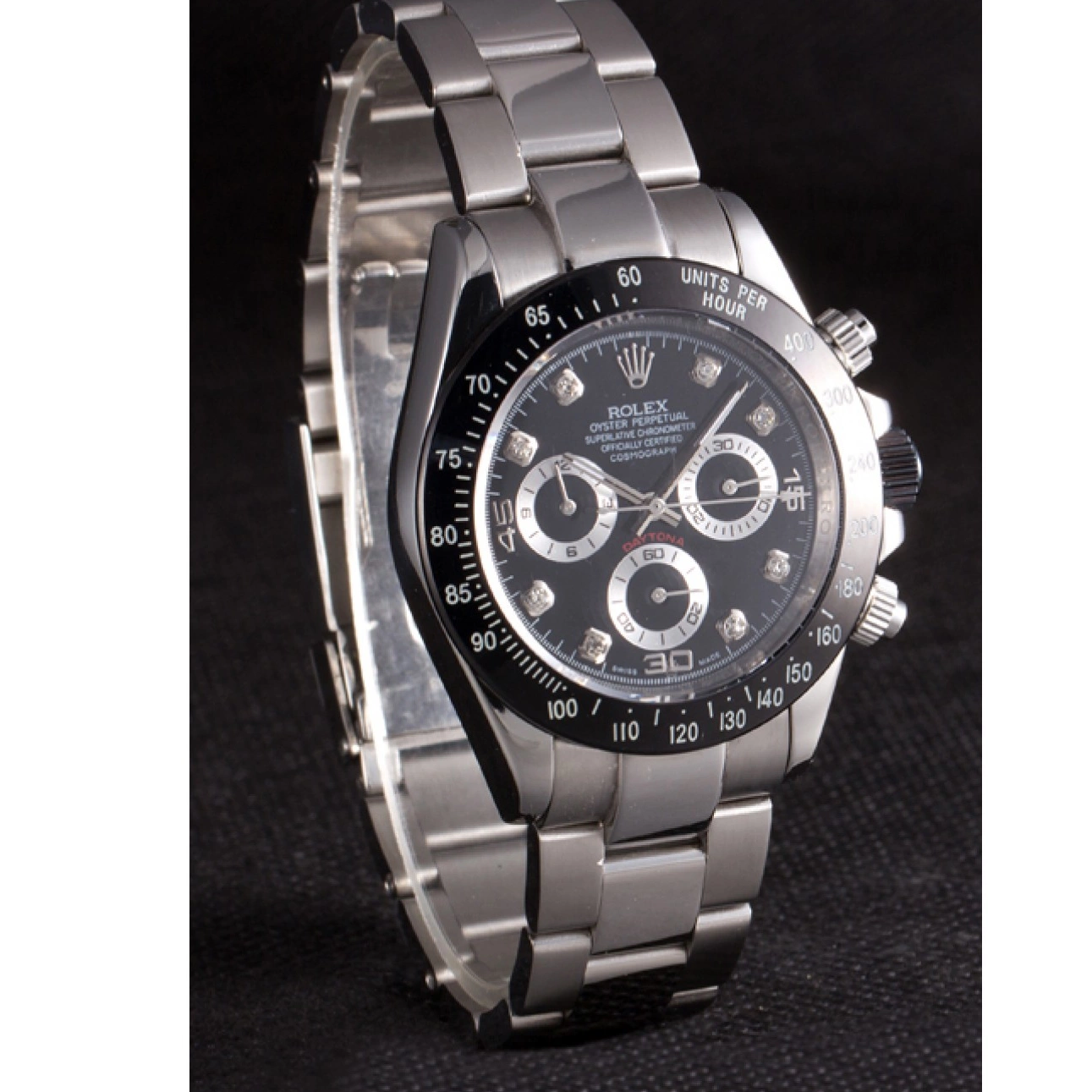 Aaa replica watch Stainless Black Dial Enameled Rolex Black Steel Daytona 0707